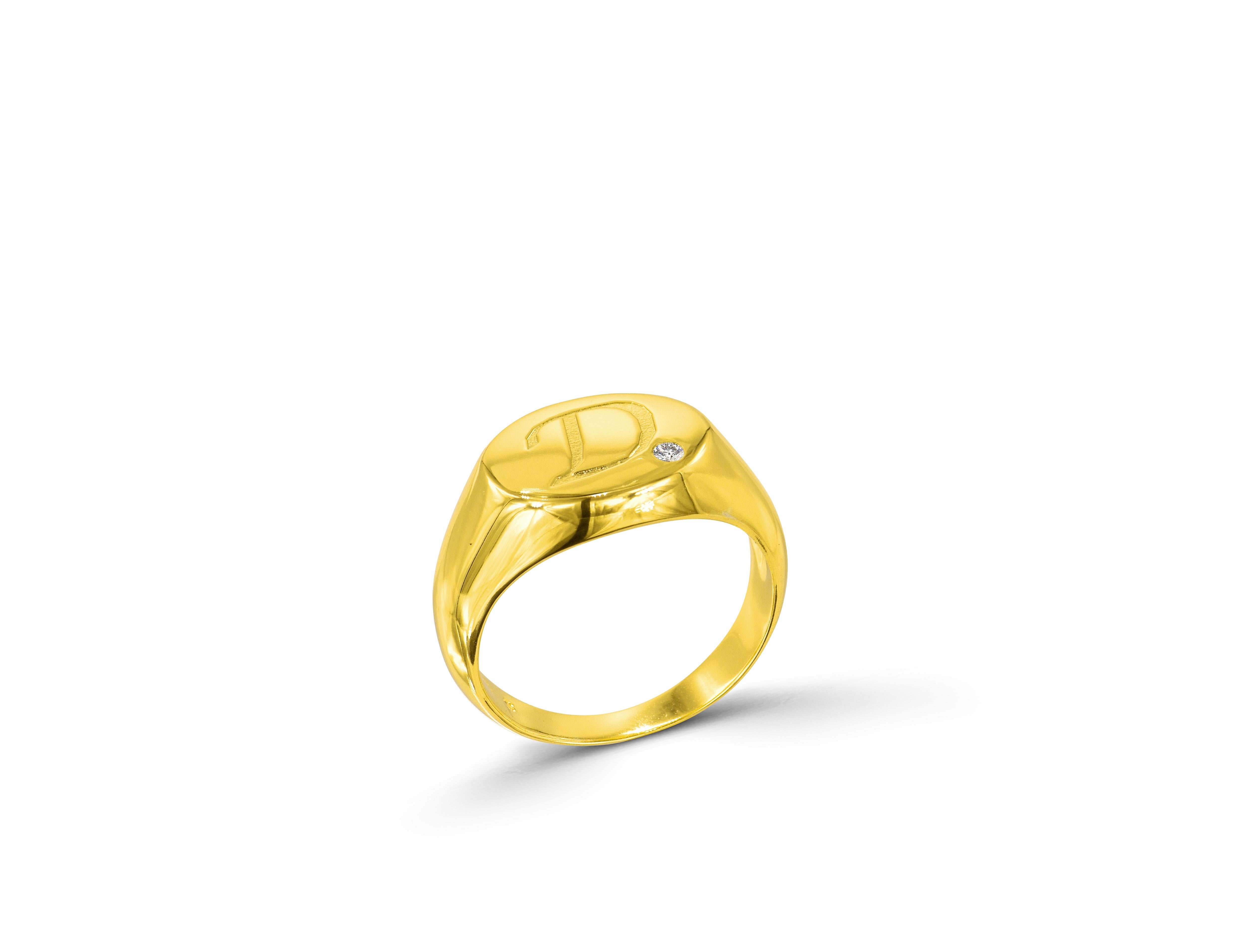 For Sale:  18K Gold filled Initial Signet ring with 0.02 Carat Natural Diamond 2