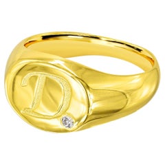 18K Gold filled Initial Signet ring with 0.02 Carat Natural Diamond