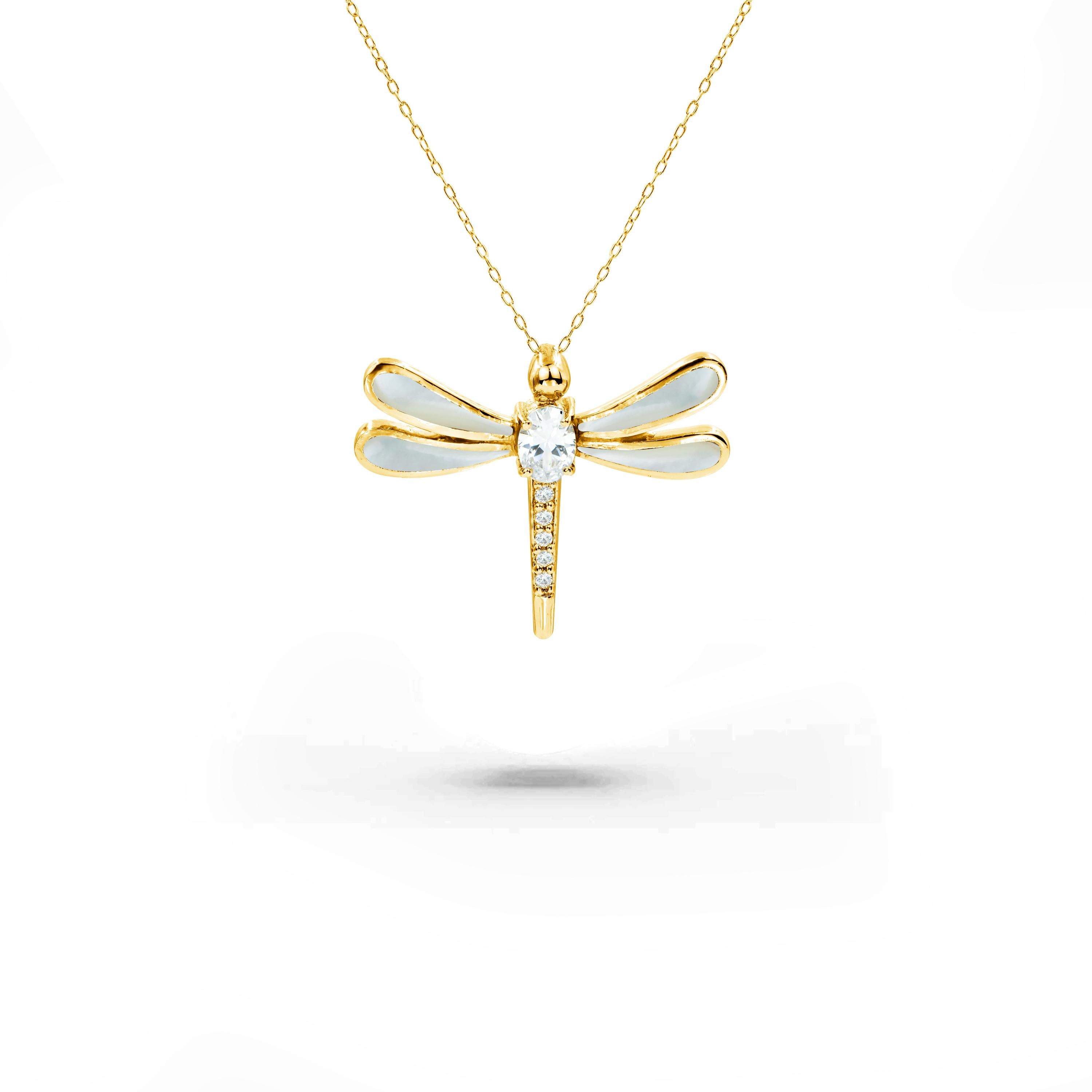 Our Gold Filled Mother of Pearl Dragonfly Necklace is more than just a piece of jewelry—it's a wearable work of art that celebrates the wonders of the natural world and the artistry of fine craftsmanship. Embrace the symbolism of the dragonfly's