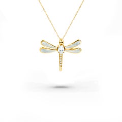 18K Gold filled Mother of Pearl  Abalone Dragon fly Necklace with natural zircon