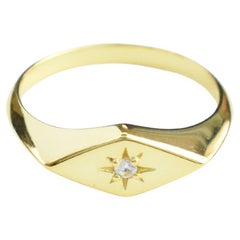 18K Gold Filled Natural 0.03 Carat Diamond Diamond Shape Signet Ring