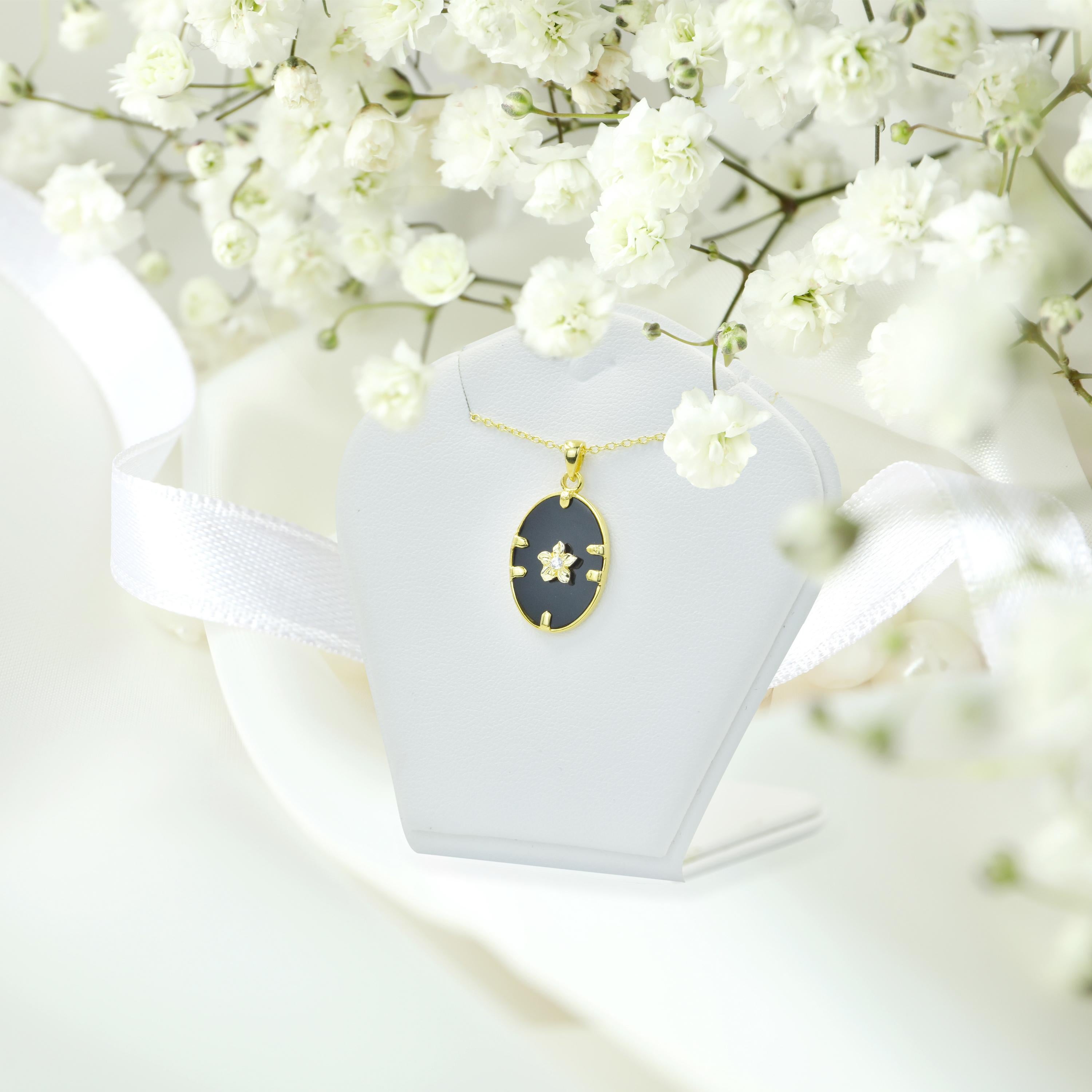 Collier rempli d'or 18 carats avec onyx, coquille d'or rose MOP et diamants naturels  en vente 6