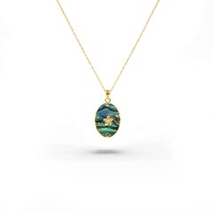 18K Gold filled Necklace with Onyx MOP Abalone Pink Shell and natural diamond