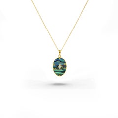 18K Gold filled Necklace with Onyx MOP Abalone Pink Shell and natural diamond