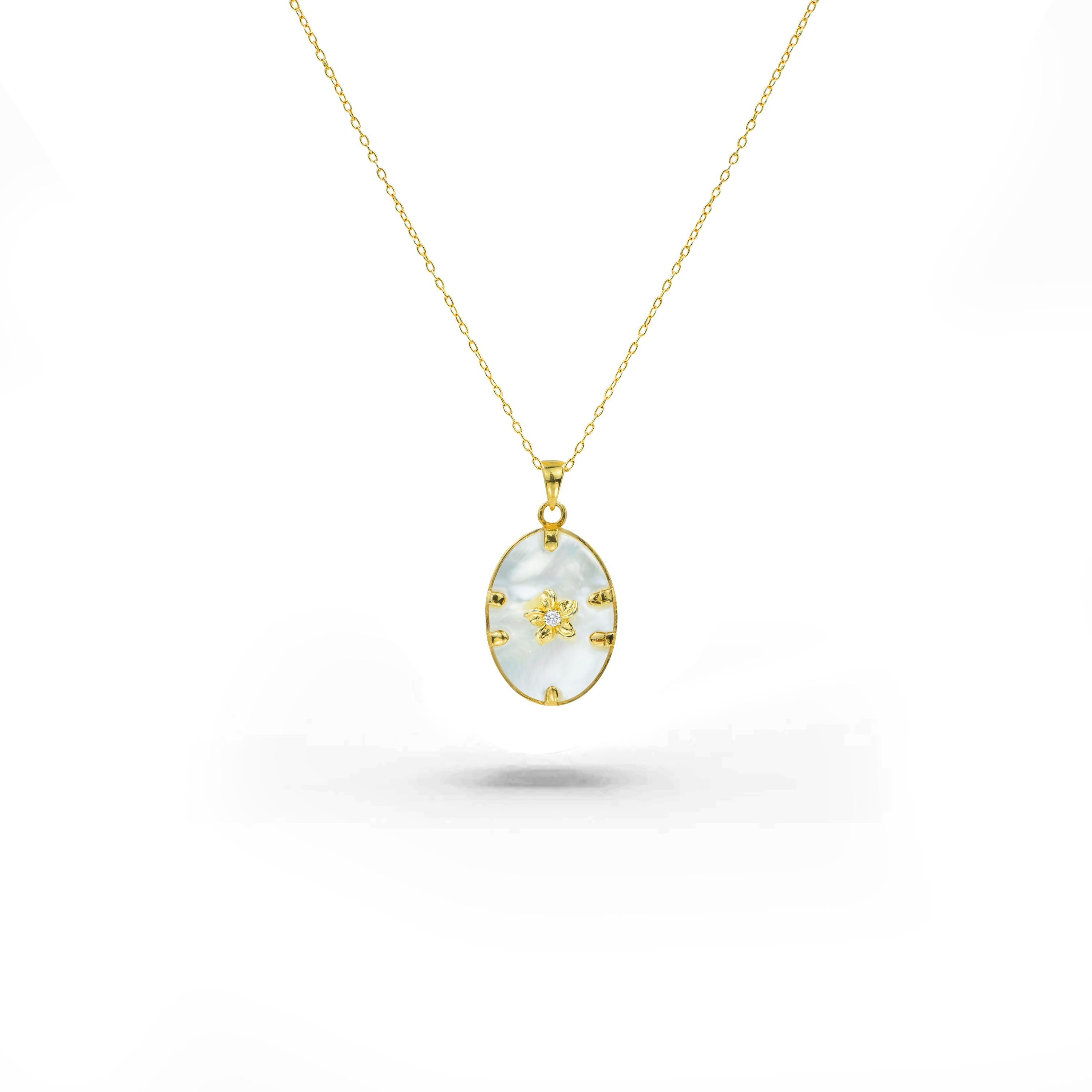 18 Karat Gold gefüllte Halskette mit Onyx MOP Abalone Rosa Muschel und natürlichem Diamanten  (Art déco) im Angebot