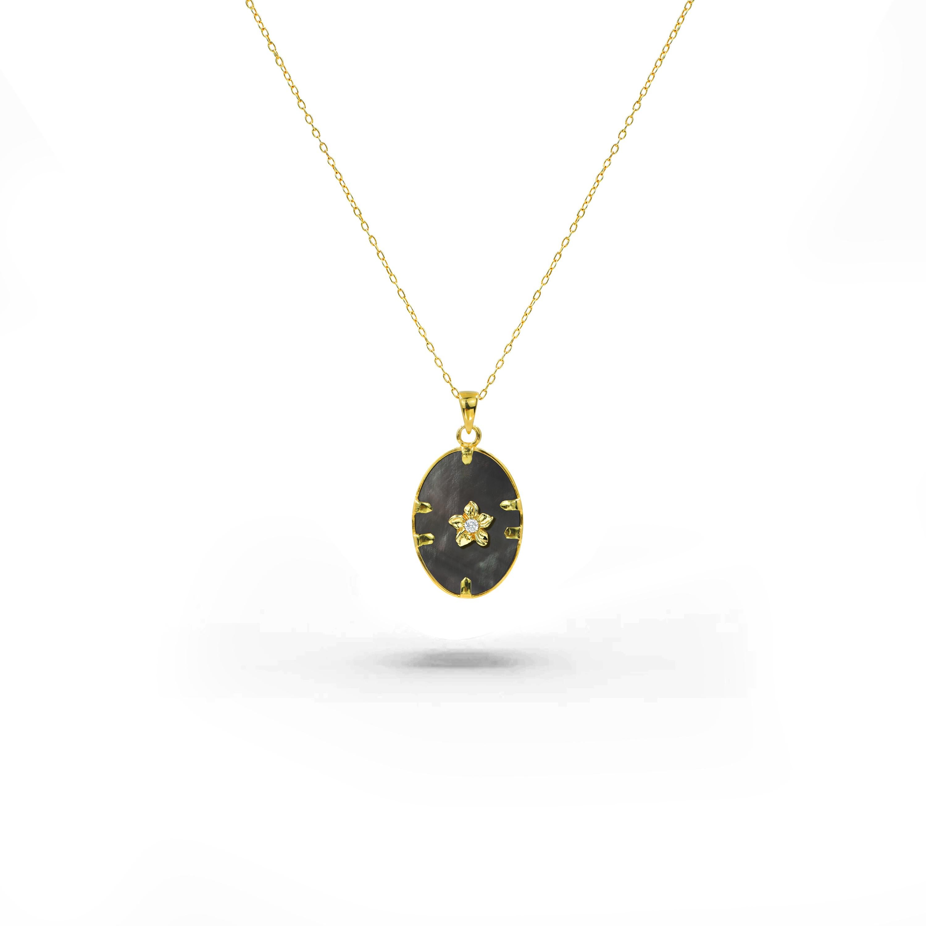 18 Karat Gold gefüllte Halskette mit Onyx MOP Abalone Rosa Muschel und natürlichem Diamanten  (Rundschliff) im Angebot