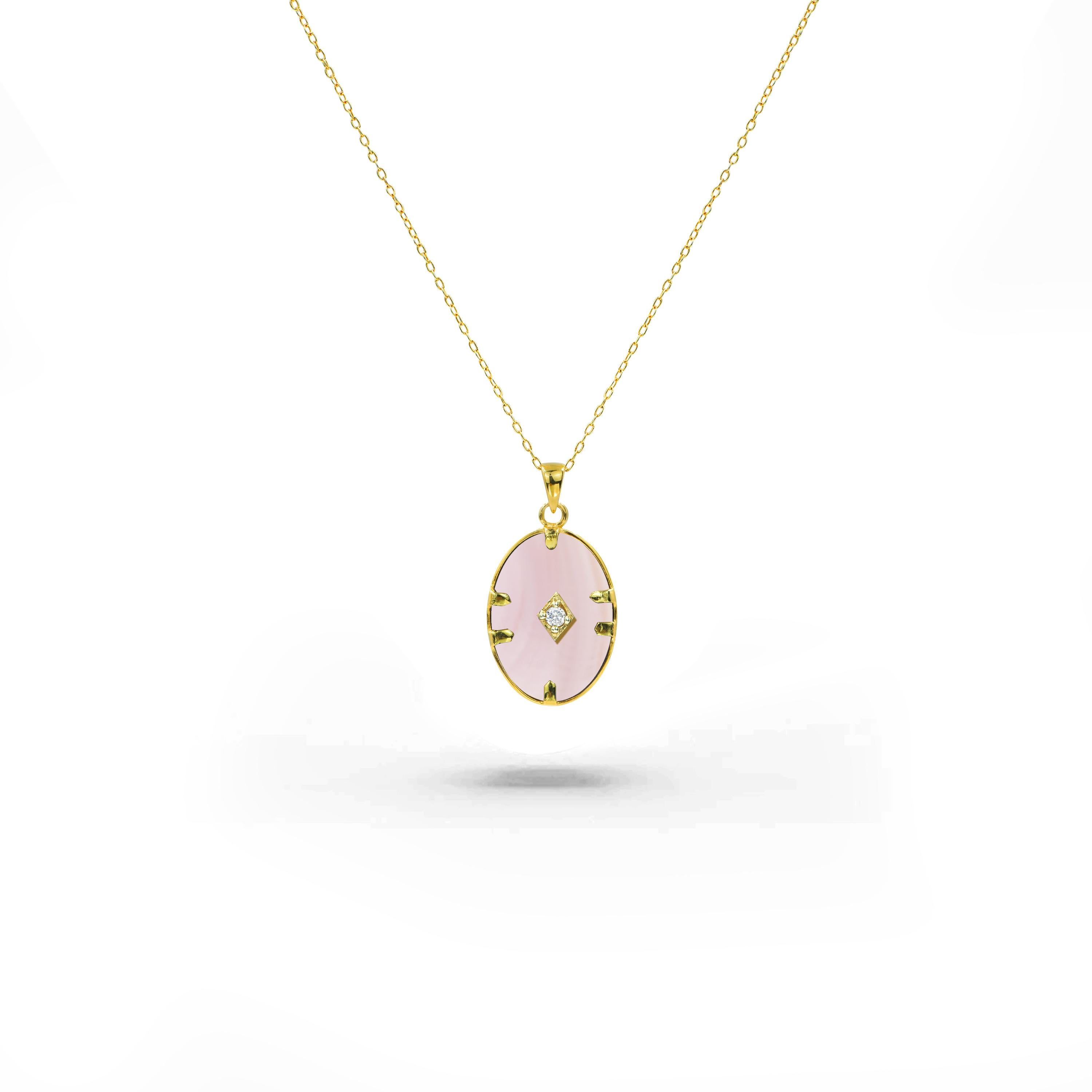 Uncut 18K Gold filled Necklace with Onyx MOP Abalone Pink Shell and natural diamond  For Sale
