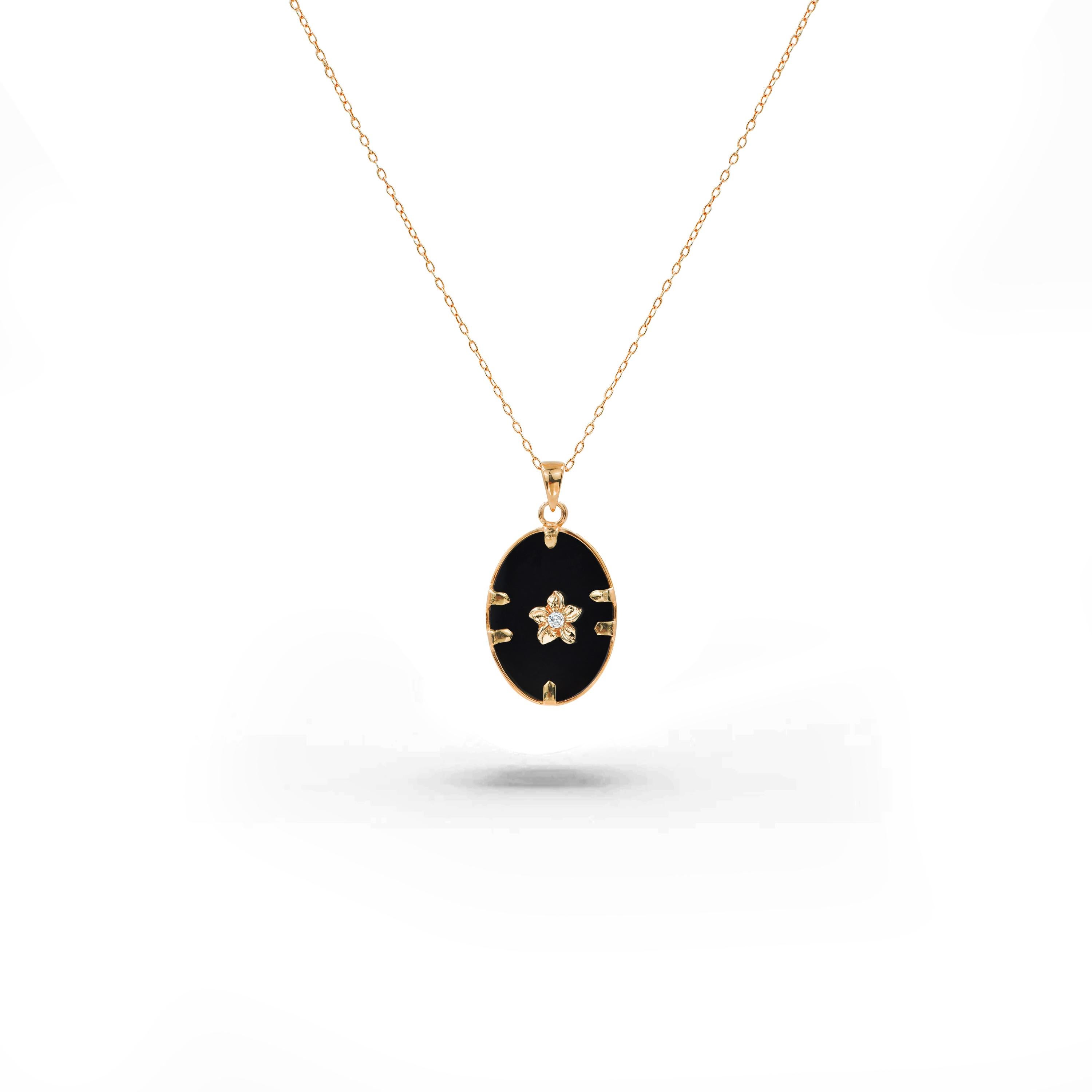 18 Karat Gold gefüllte Halskette mit Onyx MOP Abalone Rosa Muschel und natürlichem Diamanten  für Damen oder Herren im Angebot