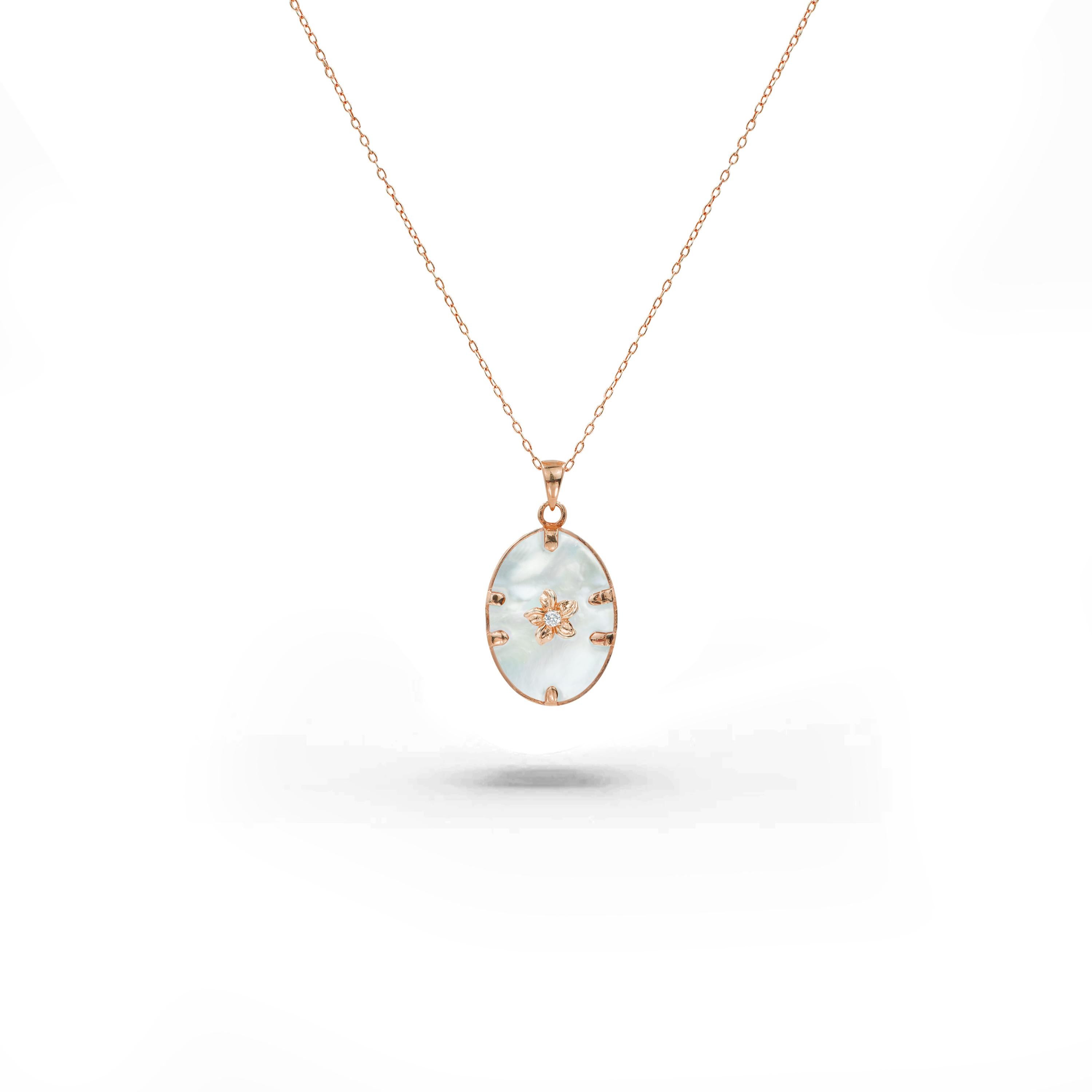 Collier rempli d'or 18 carats avec onyx, coquille d'or rose MOP et diamants naturels  en vente 1