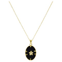18 Karat Gold gefüllte Halskette mit Onyx MOP Abalone Rosa Muschel und natürlichem Diamanten 