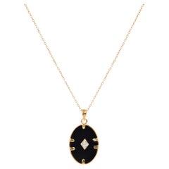 Collier rempli d'or 18 carats avec onyx, coquille d'or rose MOP et diamants naturels