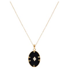 Collier rempli d'or 18 carats avec onyx, coquille d'or rose MOP et diamants naturels 