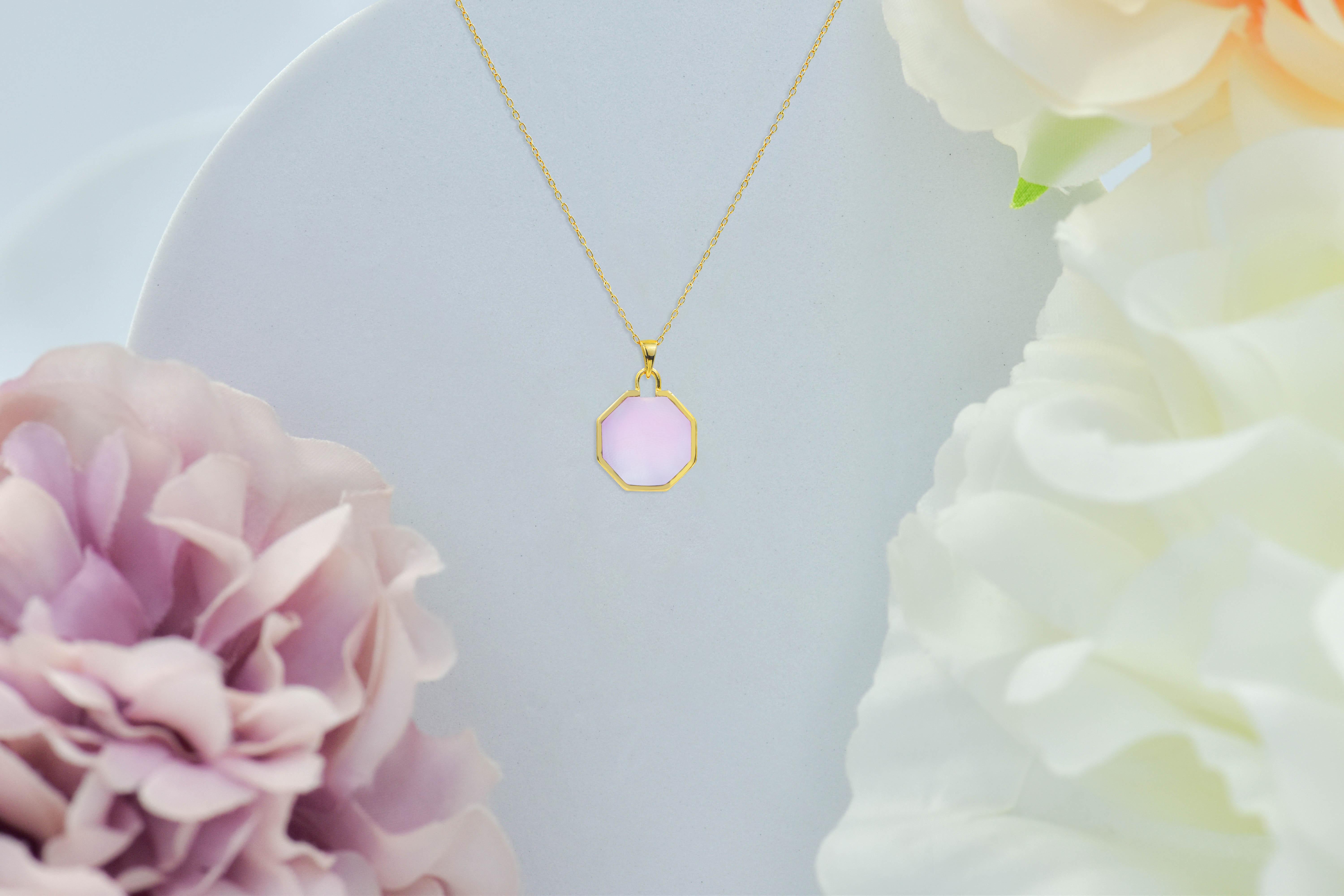 18K Gold filled Necklace with Pink Shell Abalone  MOP Onyx Tahitian Grey Shell For Sale 3