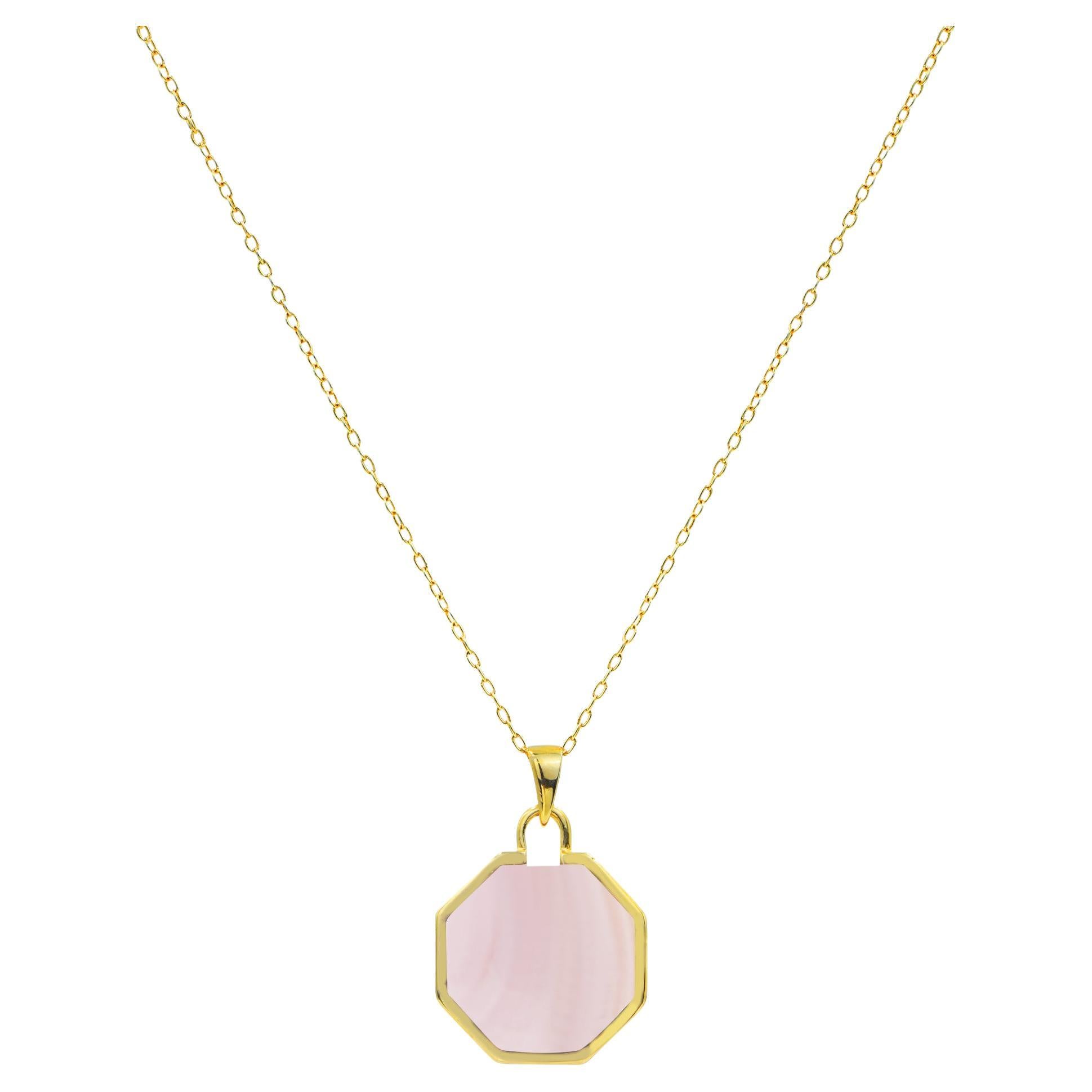 18 Karat Gold gefüllte Halskette mit rosa Muschel- Abalone  MOP Tahiti-Muschelschale aus grauem Onyx im Angebot