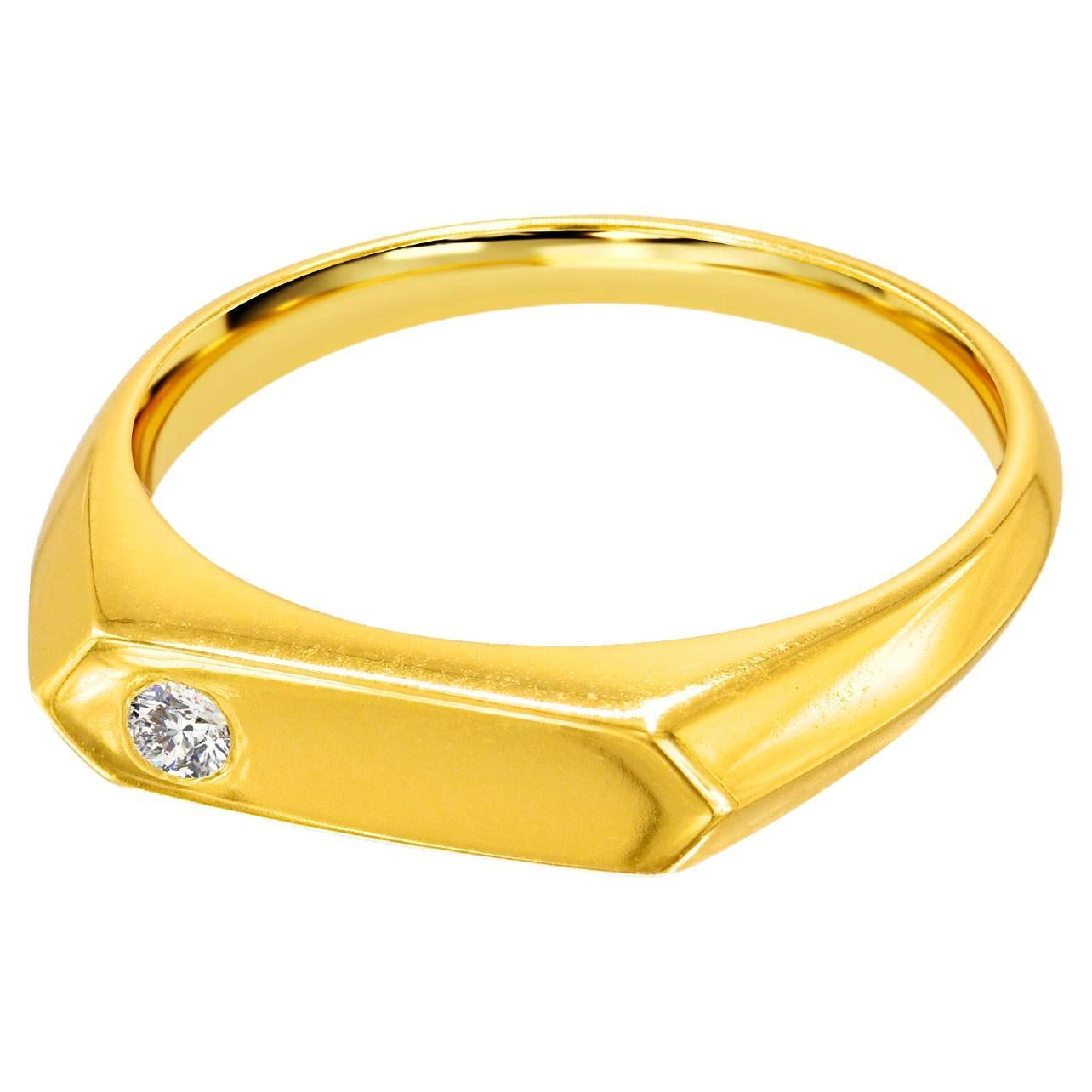 18K Gold filled Signet Bar ring with 0.04 Carat Natural Diamond