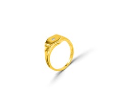 18K Gold filled Signet ring with 0.04 Carat Natural Diamond