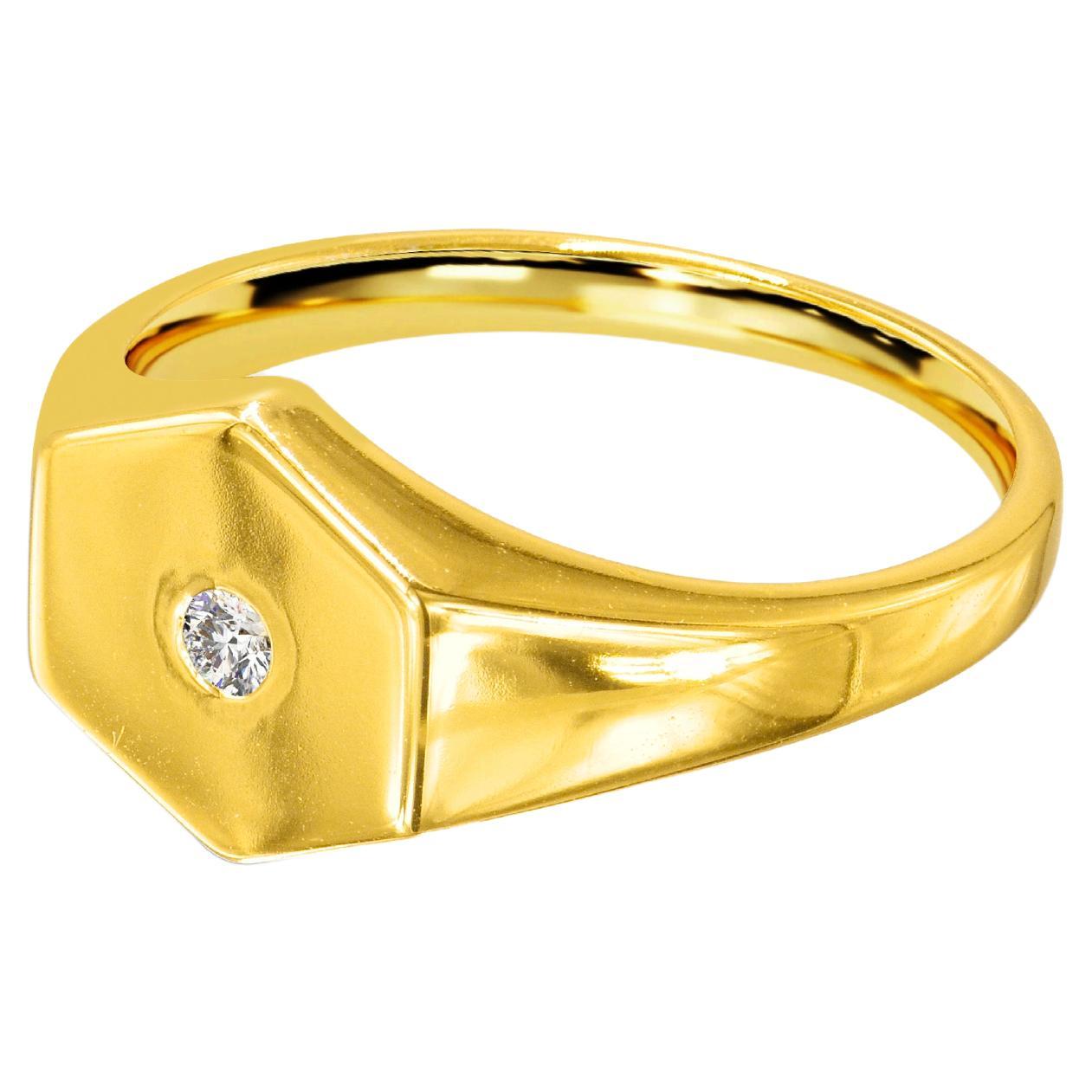 18K Gold filled Signet ring with 0.04 Carat Natural Diamond