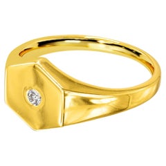 Bague sigillaire en or 18 carats avec un diamant naturel de 0,04 carat