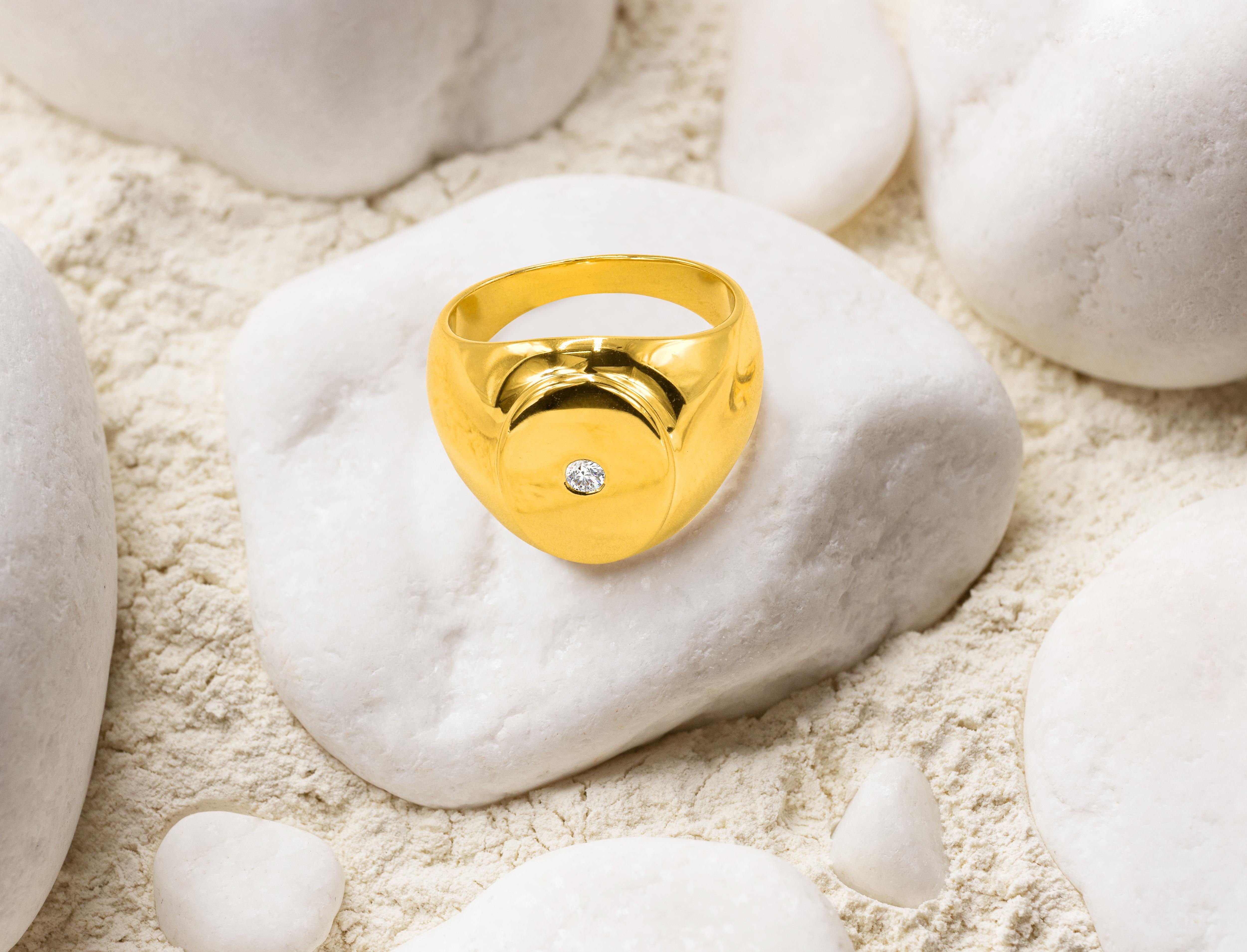 For Sale:  18K Gold filled Signet ring with 0.06 Carat Natural Diamond 5