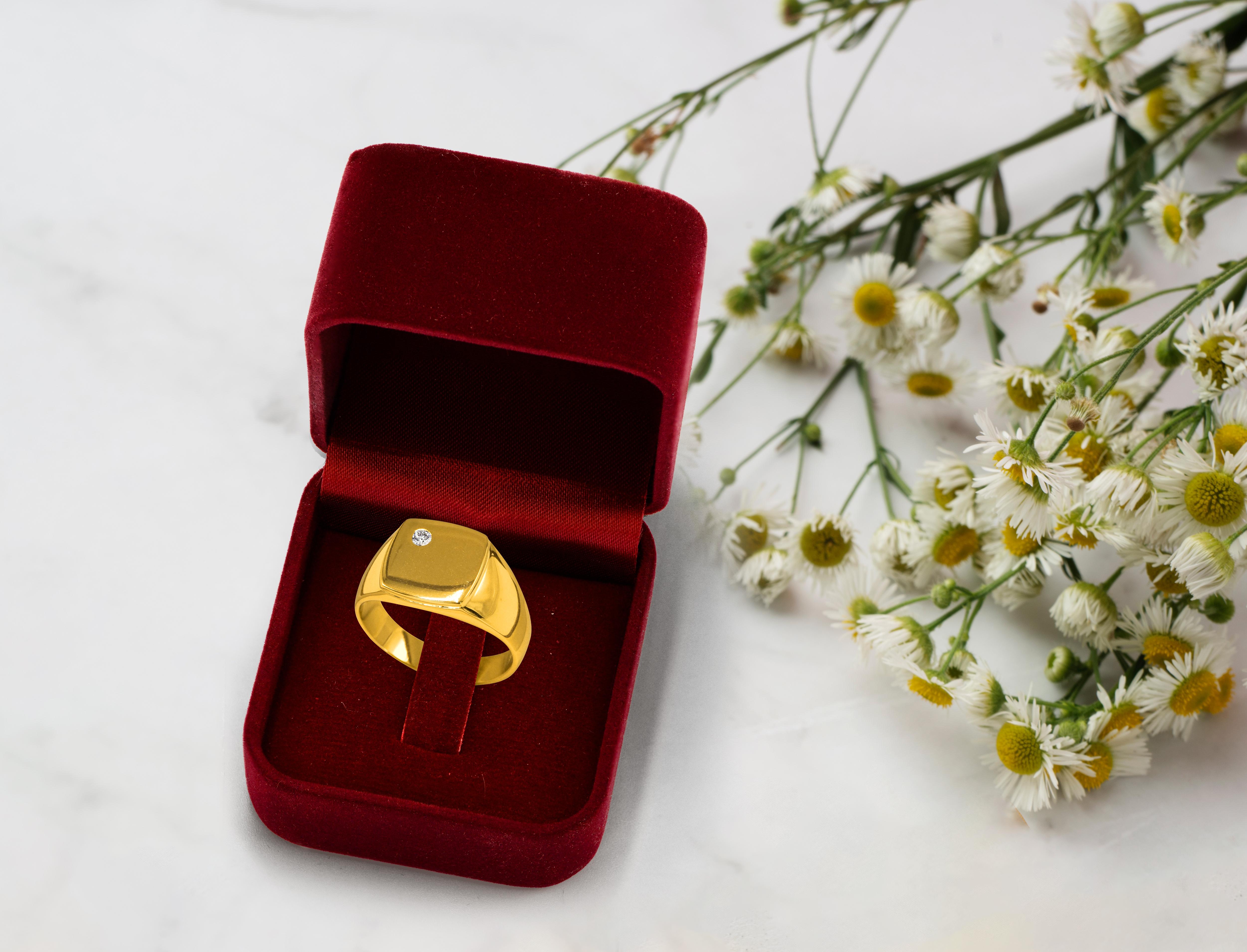 For Sale:  18K Gold filled Signet ring with 0.06 Carat Natural Diamond 6