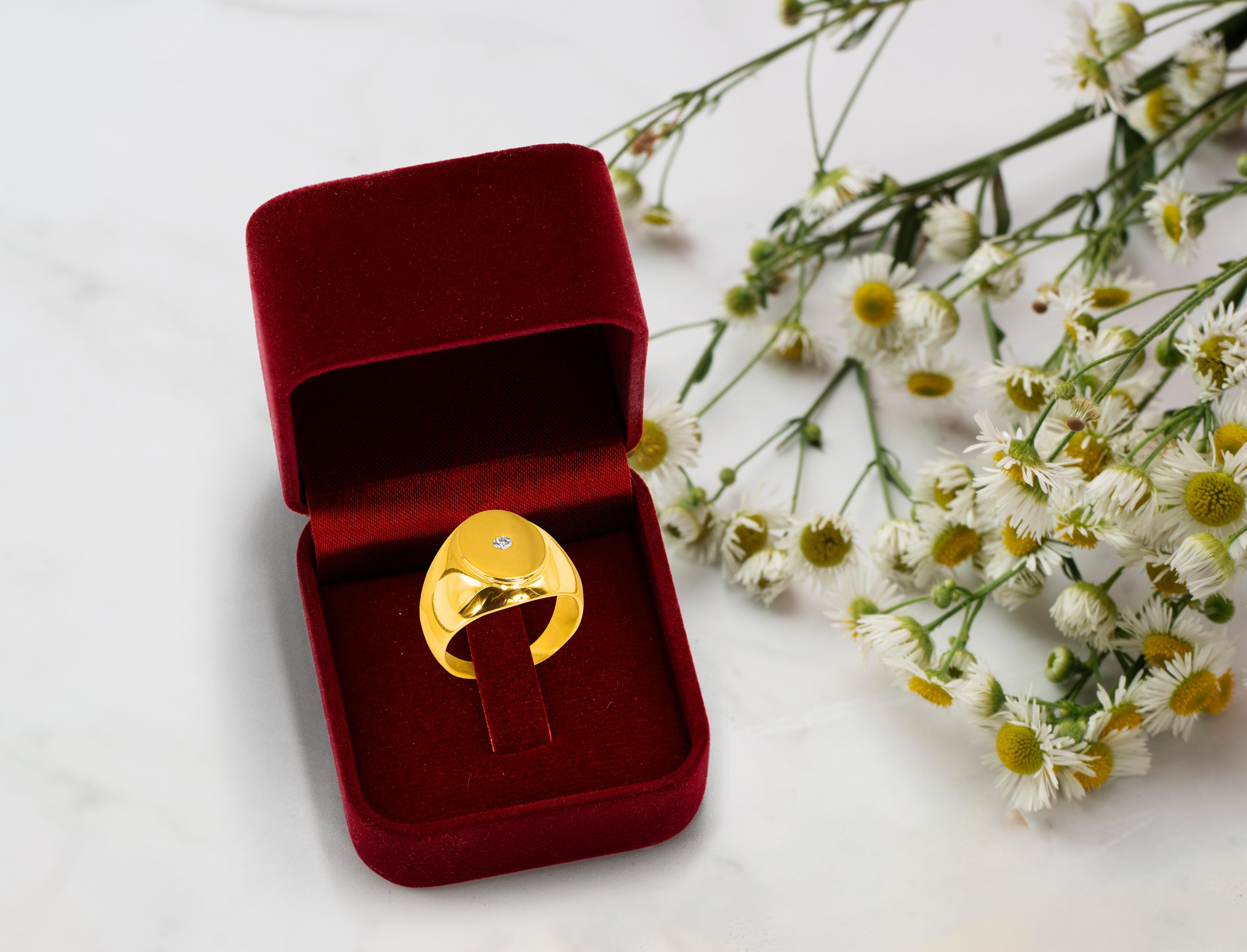 For Sale:  18K Gold filled Signet ring with 0.06 Carat Natural Diamond 6