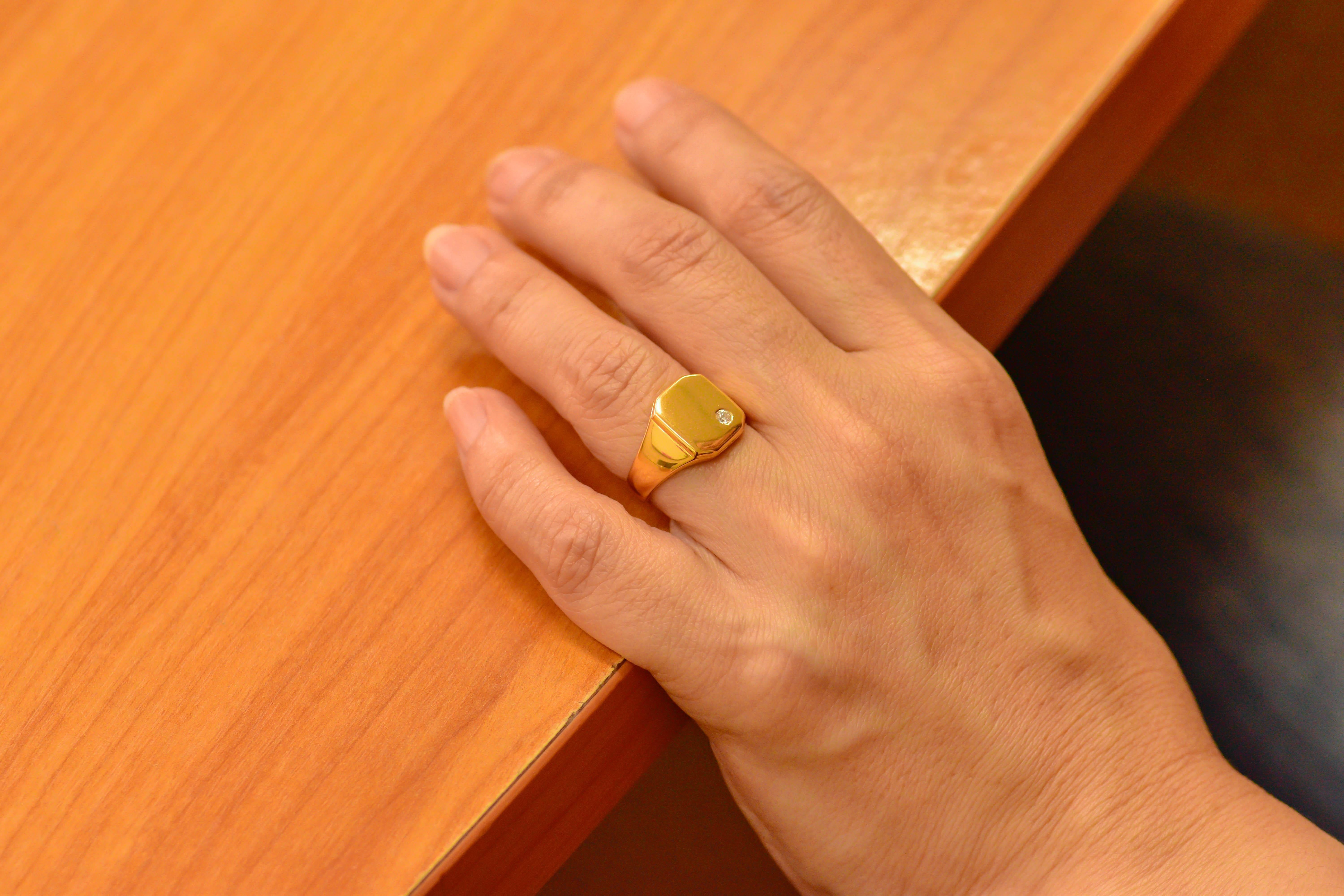 For Sale:  18K Gold filled Signet ring with 0.06 Carat Natural Diamond 7