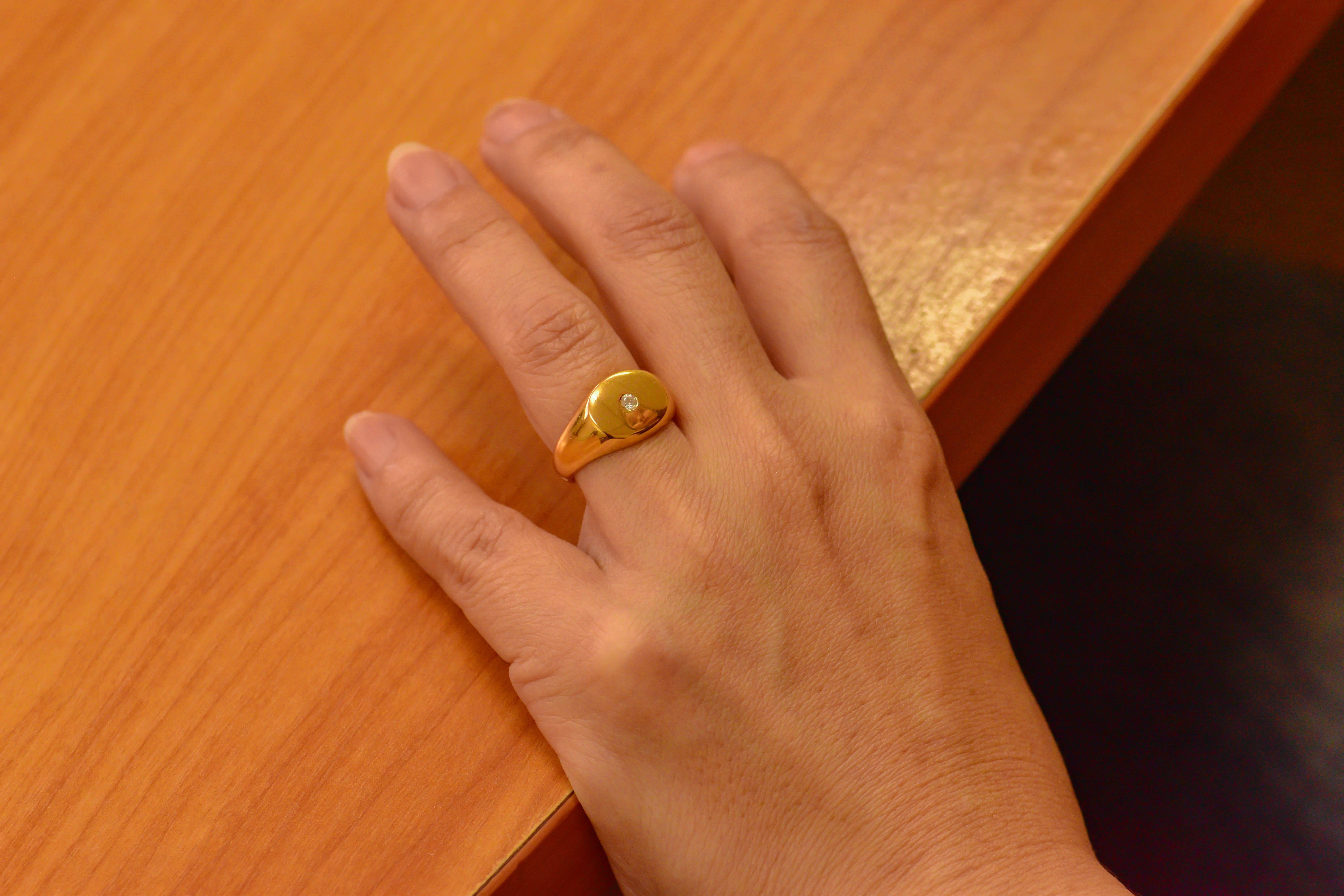 For Sale:  18K Gold filled Signet ring with 0.06 Carat Natural Diamond 7
