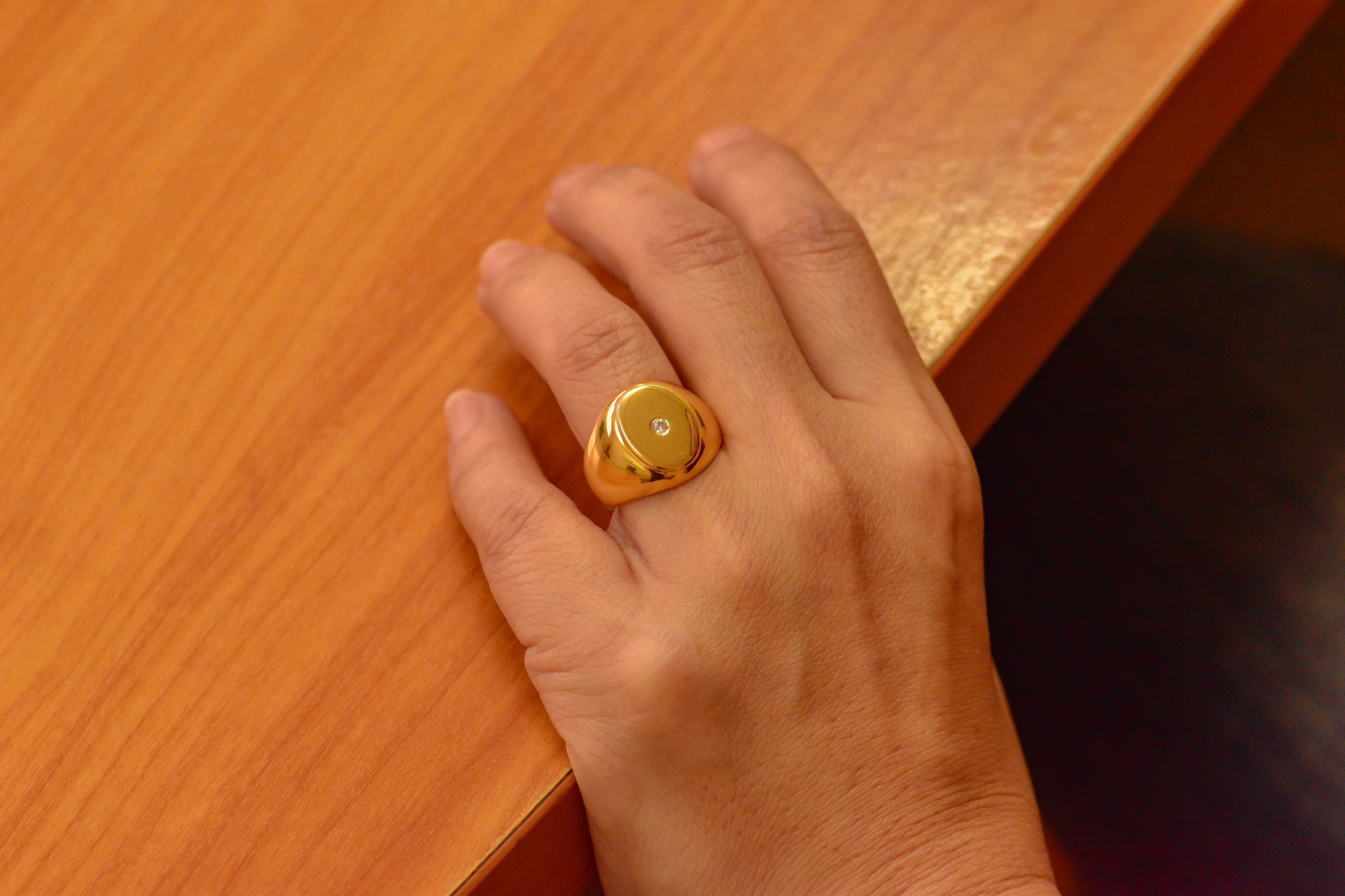 For Sale:  18K Gold filled Signet ring with 0.06 Carat Natural Diamond 7