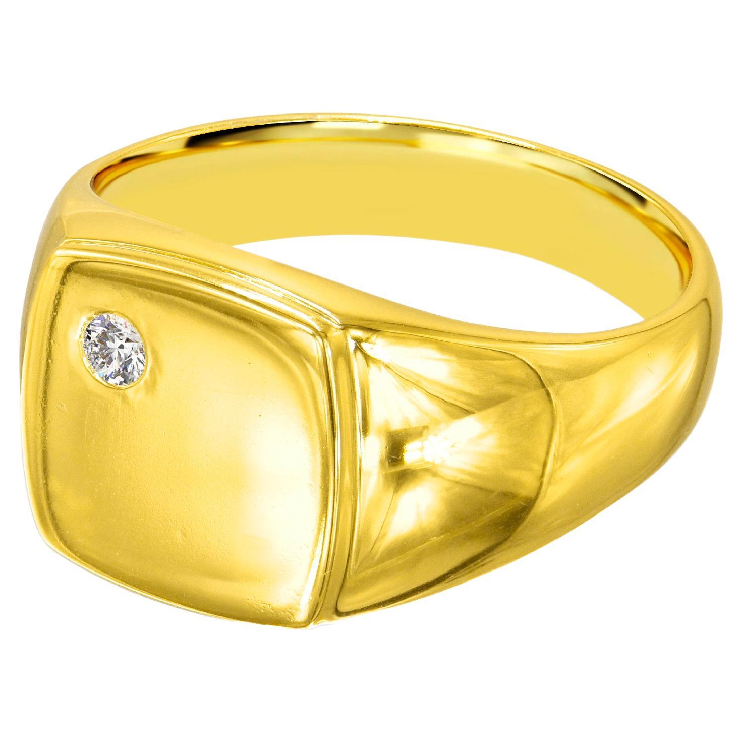 For Sale:  18K Gold filled Signet ring with 0.06 Carat Natural Diamond