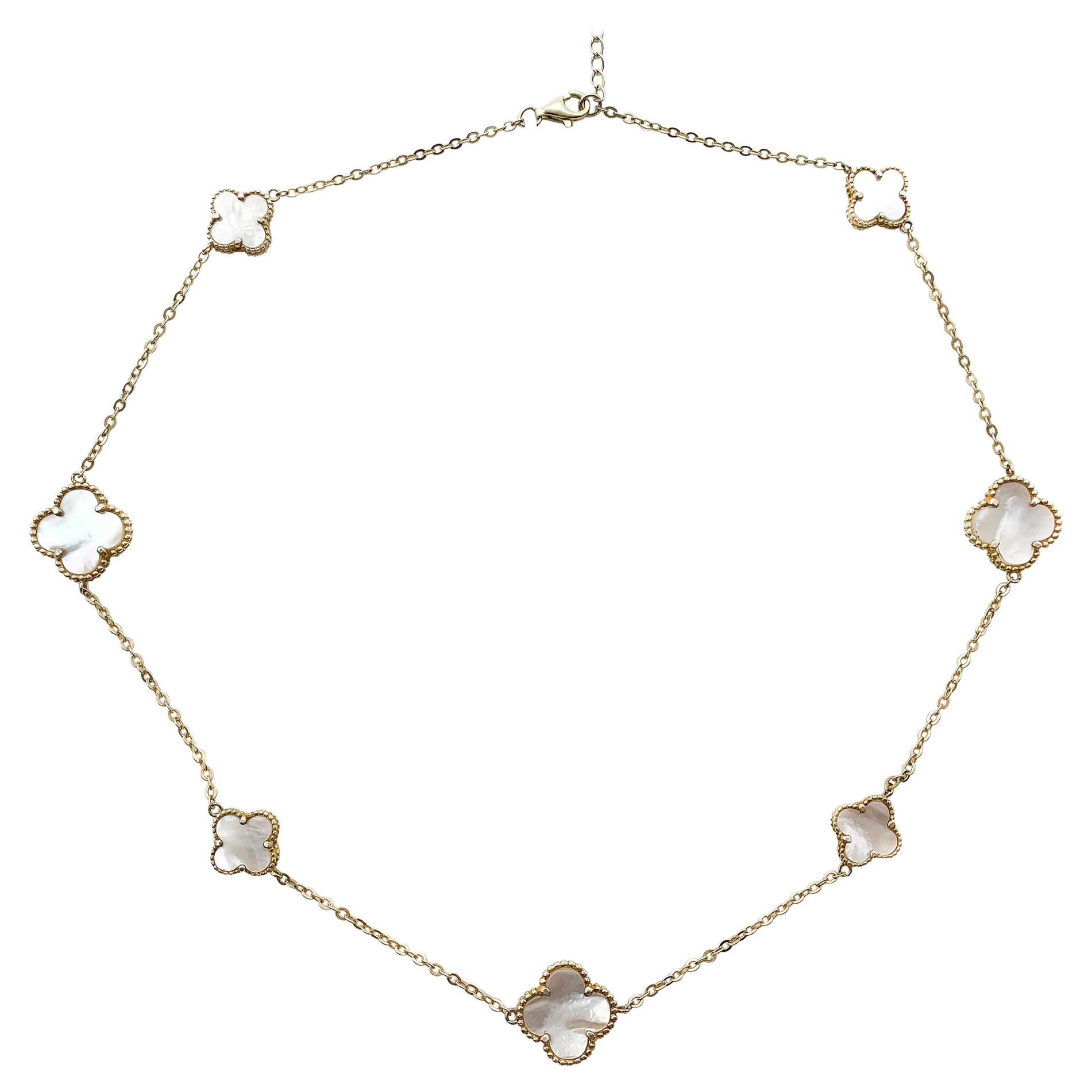 18k Gold Finish & Mother of Pearl Alhambra-Style Chain Necklace