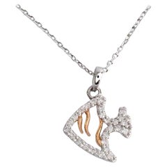 18k Gold Fish Necklace Fish Charm Pendant Diamond Lucky Fish