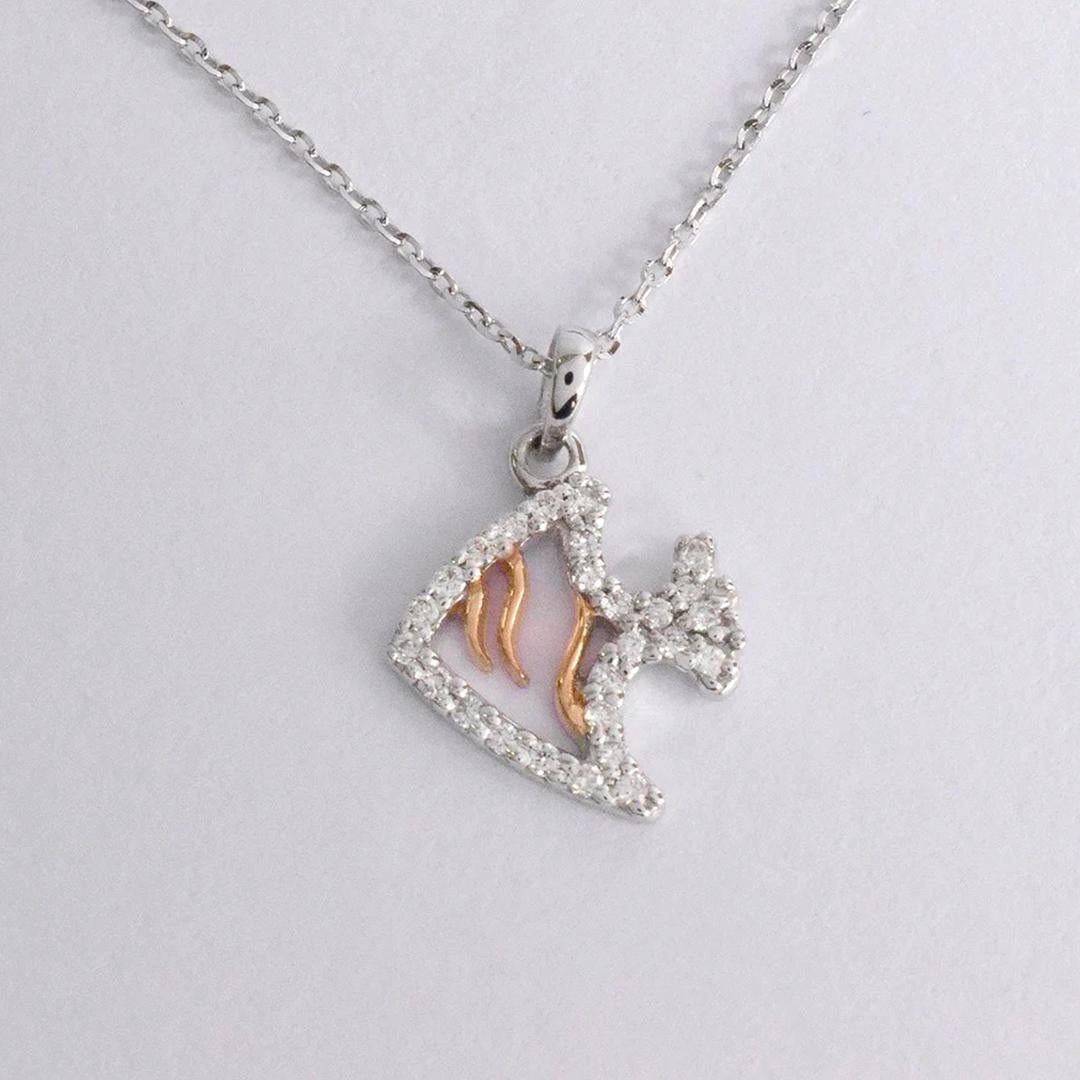 Modern 18k Gold Fish Necklace Fish Charm Pendant Diamond Lucky Fish For Sale