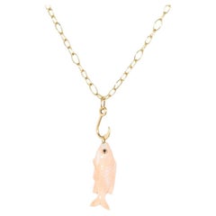 Used 18k Gold Fish Pendant from Hand Carved Coral on Hook