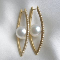 18k Gold Floating Pearl Earrings w/ Diamonds