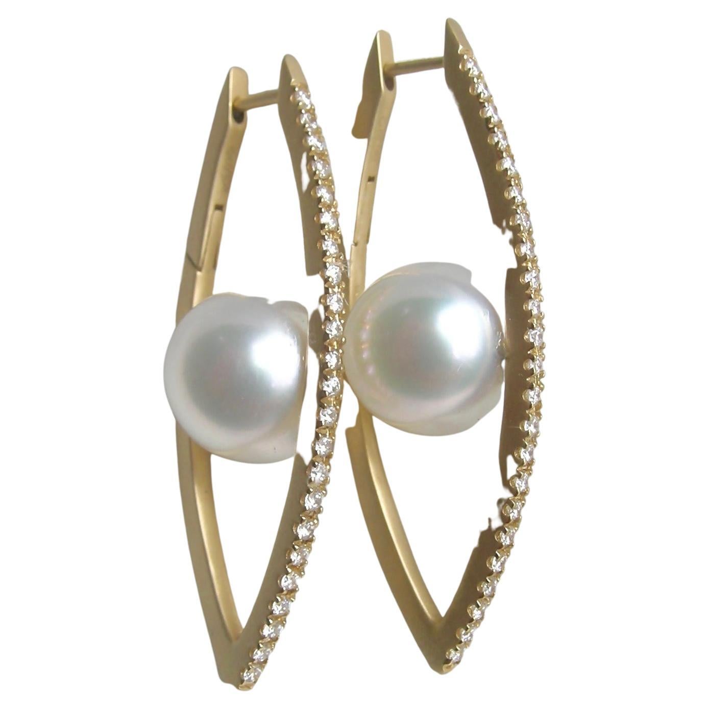 18k Dangle Diamond Pearl Earrings For Sale at 1stDibs