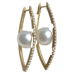 18k Gold Floating Pearl Earrings w/ Diamonds