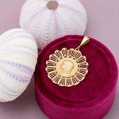 18K gold Floral Estate pendant - Vintage religious Blessed Mother, Madonna charm