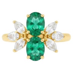 18K Gold forest Green Colombian Emerald and Diamond Cocktail Ring