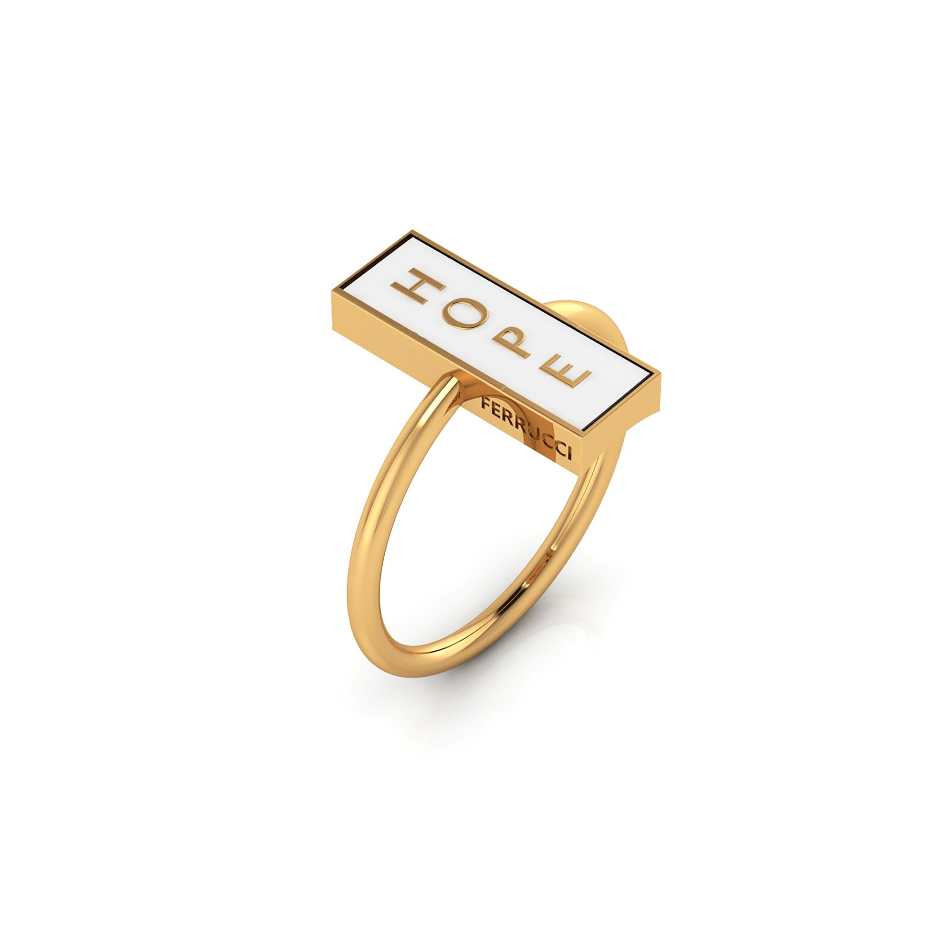 FERRUCCI The Forever Hope white ring, conceived in 18k yellow gold, a new way to bring with you the classy, beautiful 18k yellow gold, everlasting in time, modern and bold shapes combined to create everlasting Hope
Size 6, complimentary sizing and