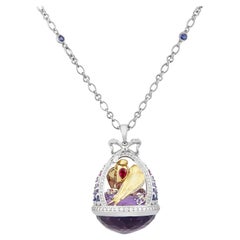 18K Gold Forget-Me-Not Egg Shape Floral Basket Pendant Necklace by MOISEIKIN