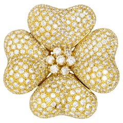 18K Gold Four Leaf Clover Diamonds Brooch
