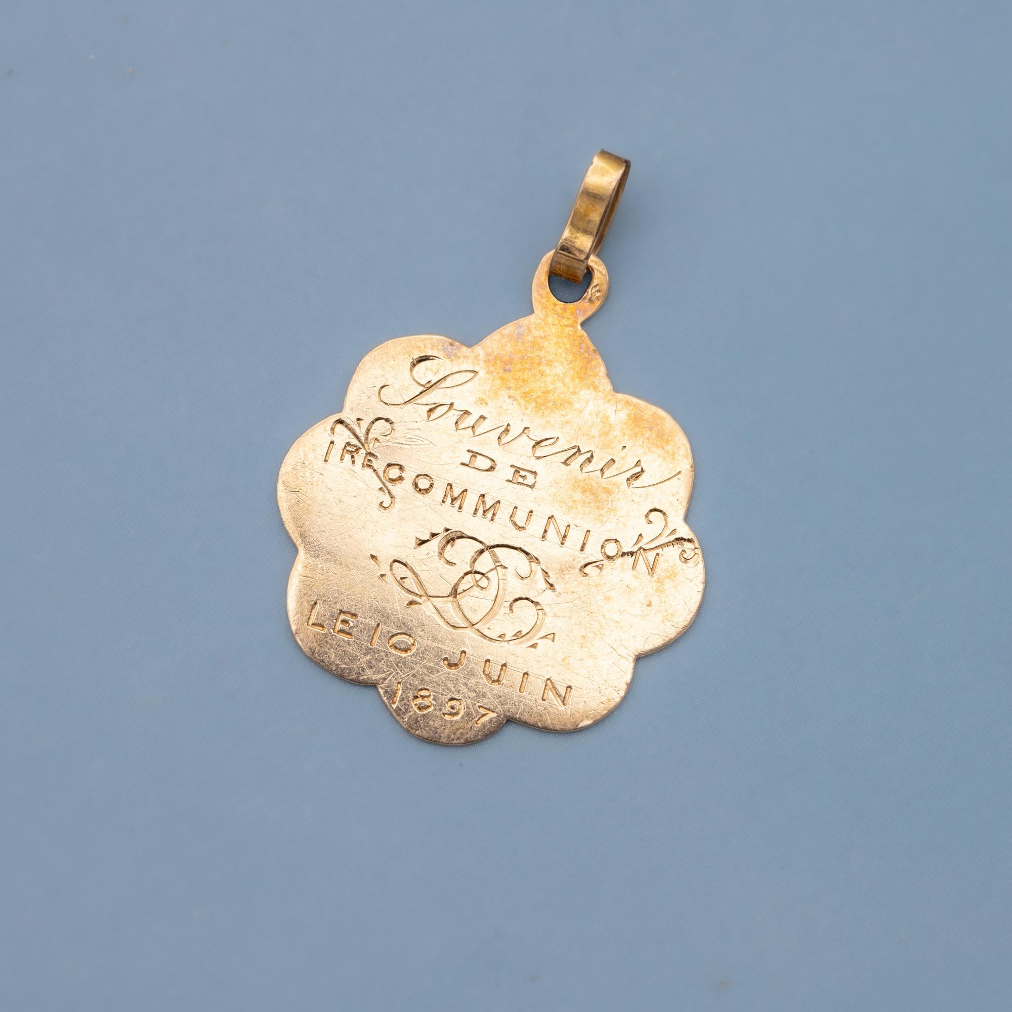 Retro 18K gold French Chalice & host charm, rare Antique Catholic - Souvenir communion