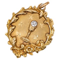 18K gold French Chalice & host charm, rare Antique Catholic - Souvenir communion