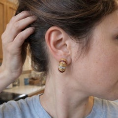 18K Gold French Cut Diamond Ruby Textured Earrings