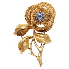 18k Gold French Flower Sapphire Brooch