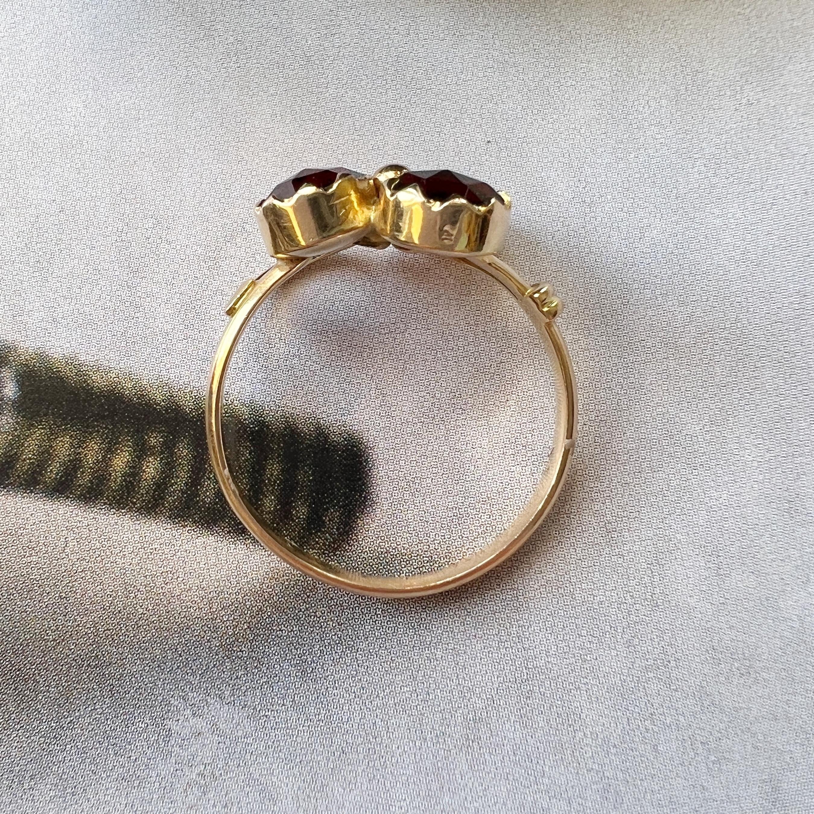 18K gold French Perpignan garnet clover ring 4