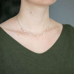 18k gold - French white gold pearl Necklace - Birthstone April - Thin chain