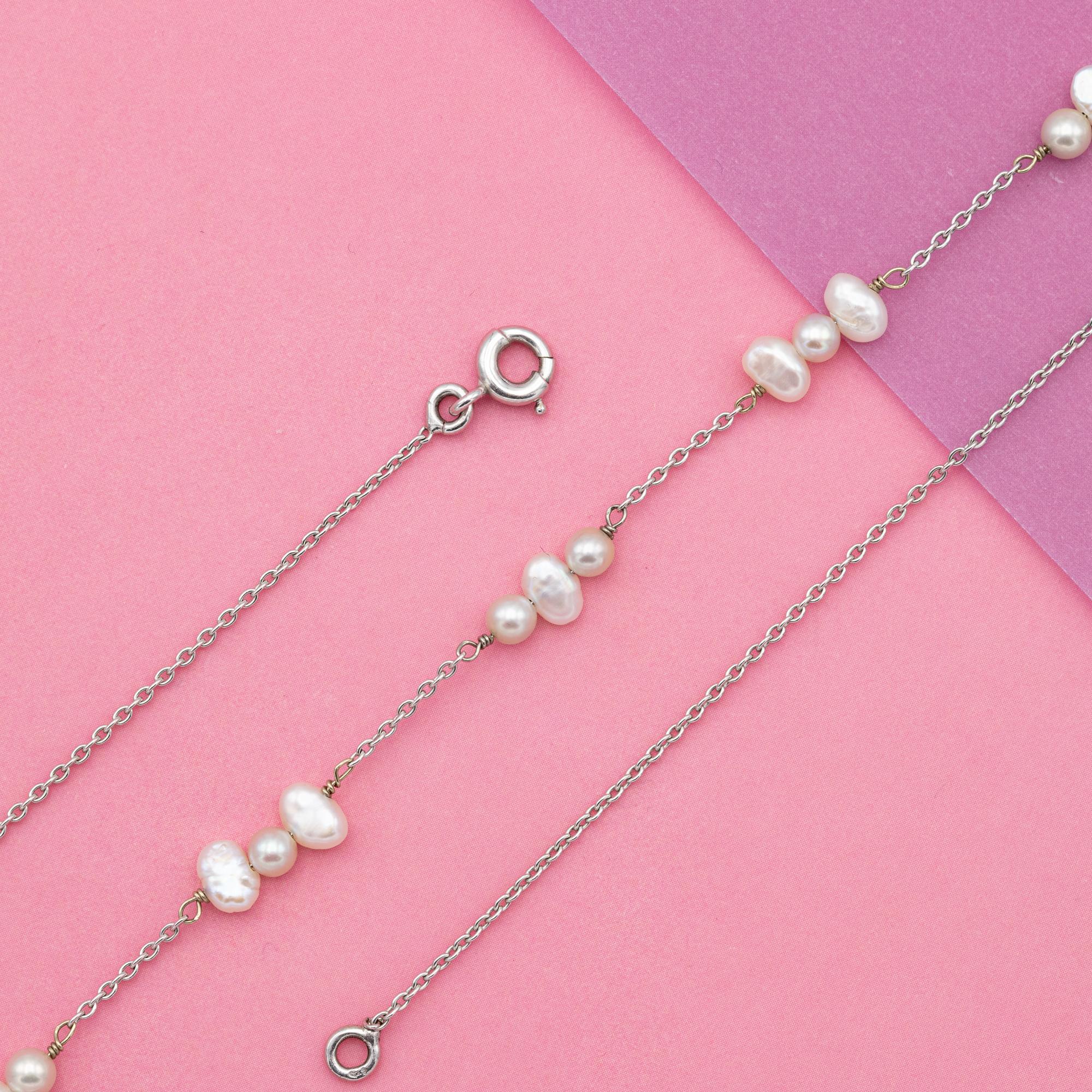 Modern 18k gold - French white gold pearl Necklace - Birthstone April - Thin chain