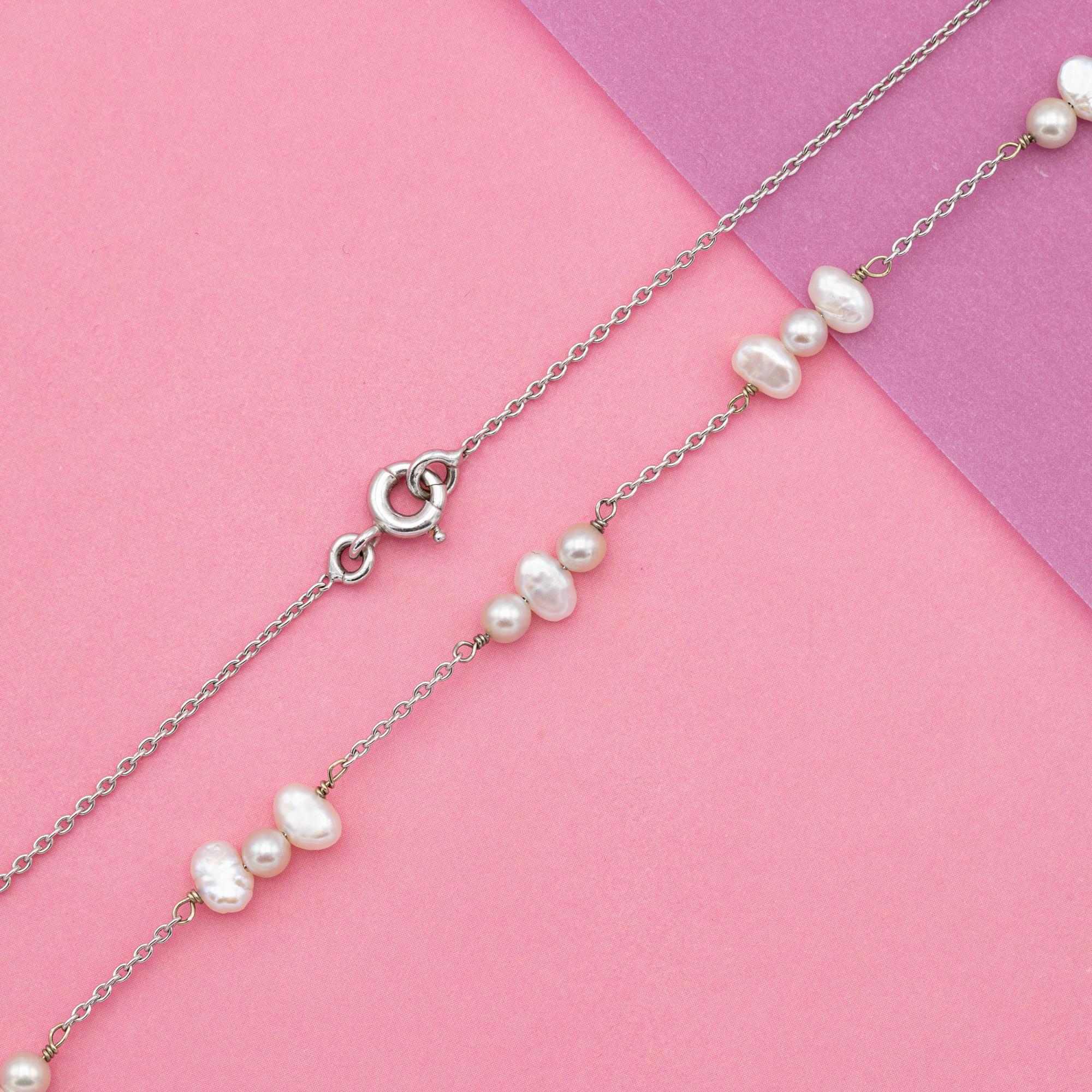 Bead 18k gold - French white gold pearl Necklace - Birthstone April - Thin chain