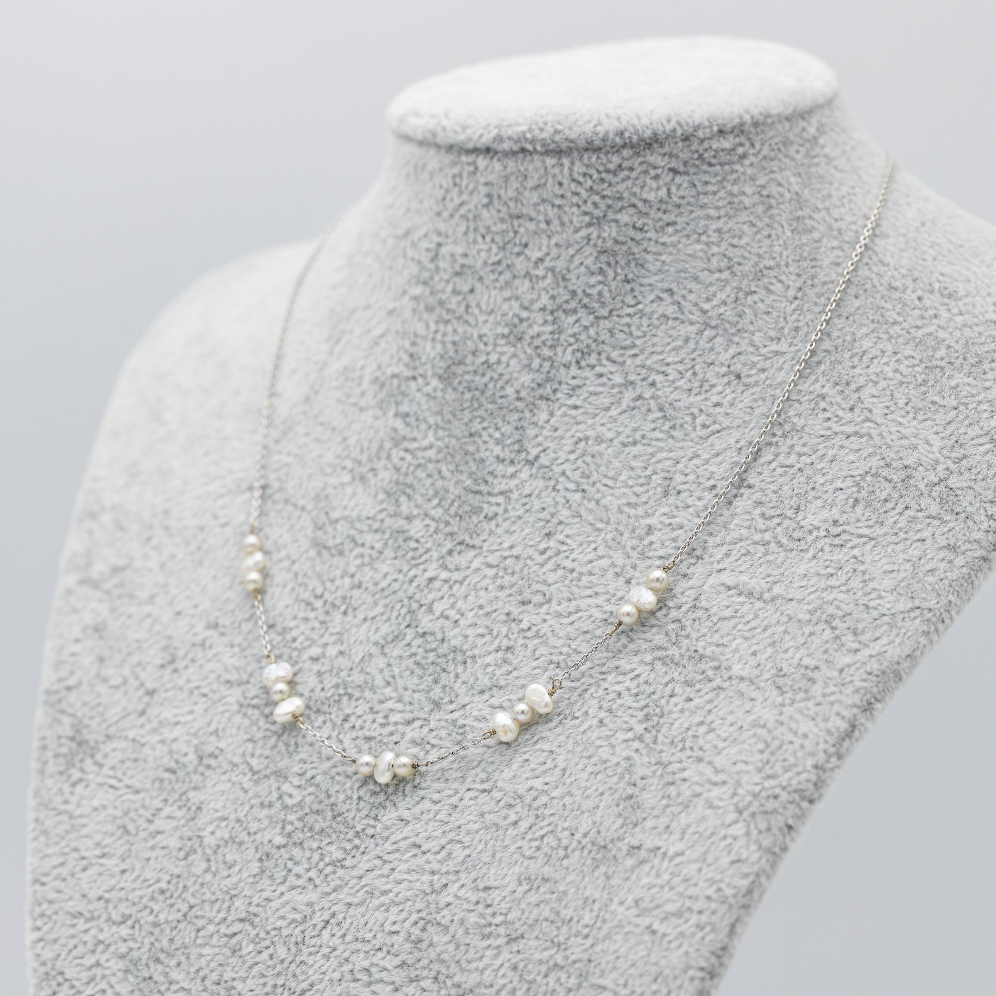 18k gold - French white gold pearl Necklace - Birthstone April - Thin chain 2